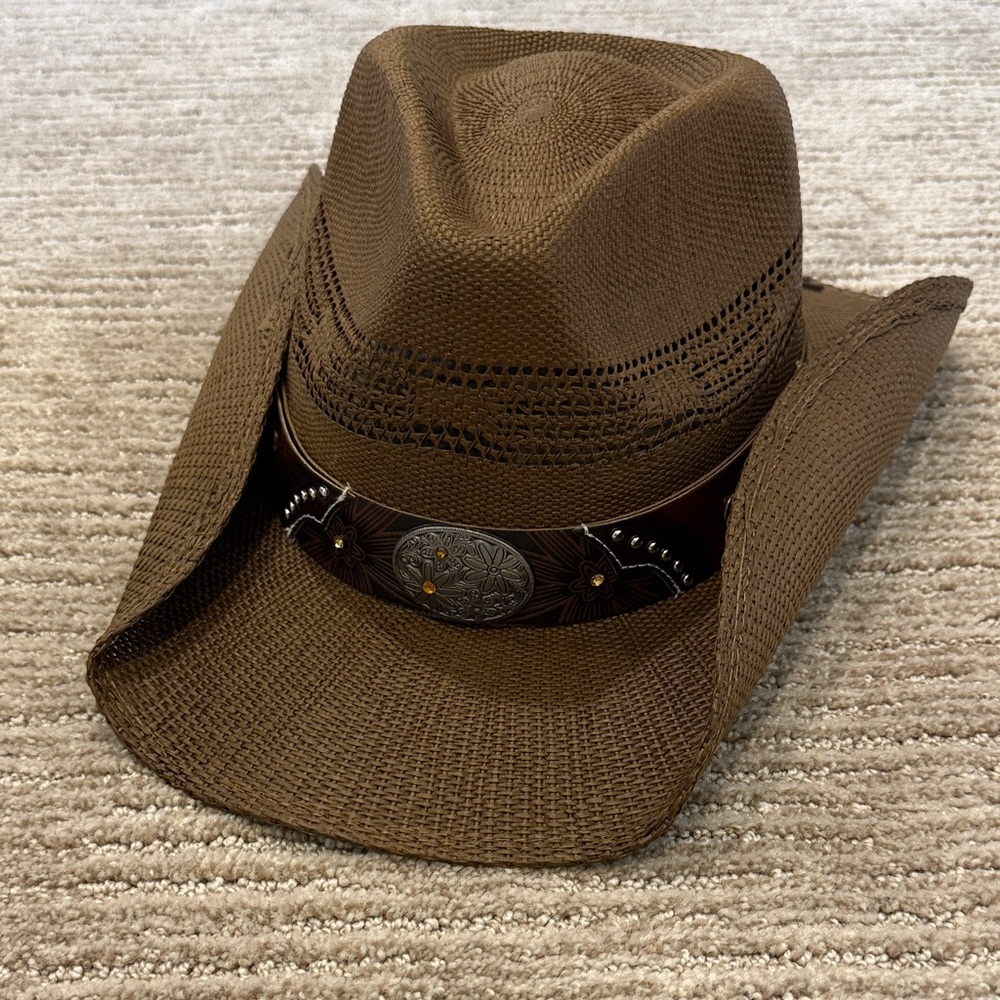 Shyanne Brown Shane Raffia Straw Western Hat with Silver Accent